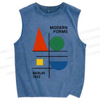 Unisex Geometric Printed Washed Tank Top