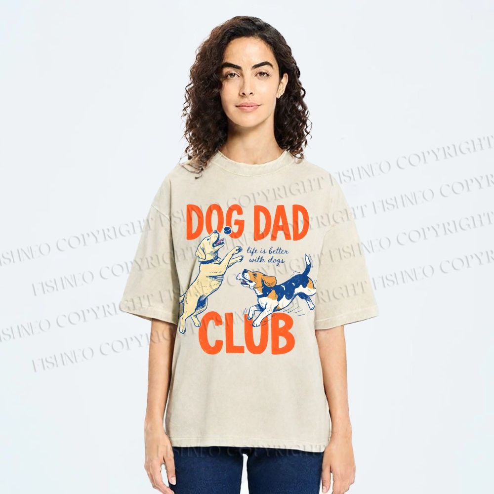 Unisex Dog Dad Club Printed Washed Tee