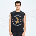 Unisex Life Is Tough Leopard Printed Washed Tank Top