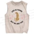 Unisex Life Is Tough Leopard Printed Washed Tank Top