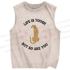 Unisex Life Is Tough Leopard Printed Washed Tank Top