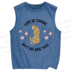 Unisex Life Is Tough Leopard Printed Washed Tank Top