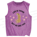 Unisex Life Is Tough Leopard Printed Washed Tank Top