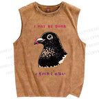 Unisex I May Be Dumb Bird Printed Washed Tank Top