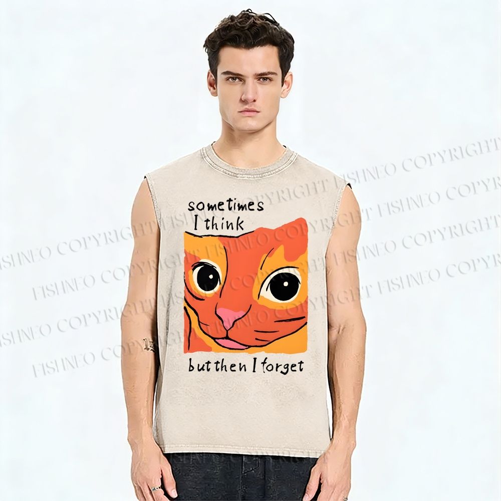 Unisex Geometric Style Leopard Printed Washed Tank Top