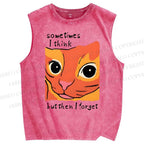 Unisex Geometric Style Leopard Printed Washed Tank Top