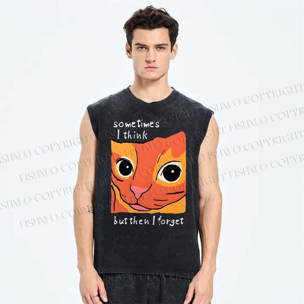 Unisex Geometric Style Leopard Printed Washed Tank Top