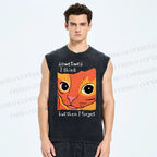 Unisex Geometric Style Leopard Printed Washed Tank Top