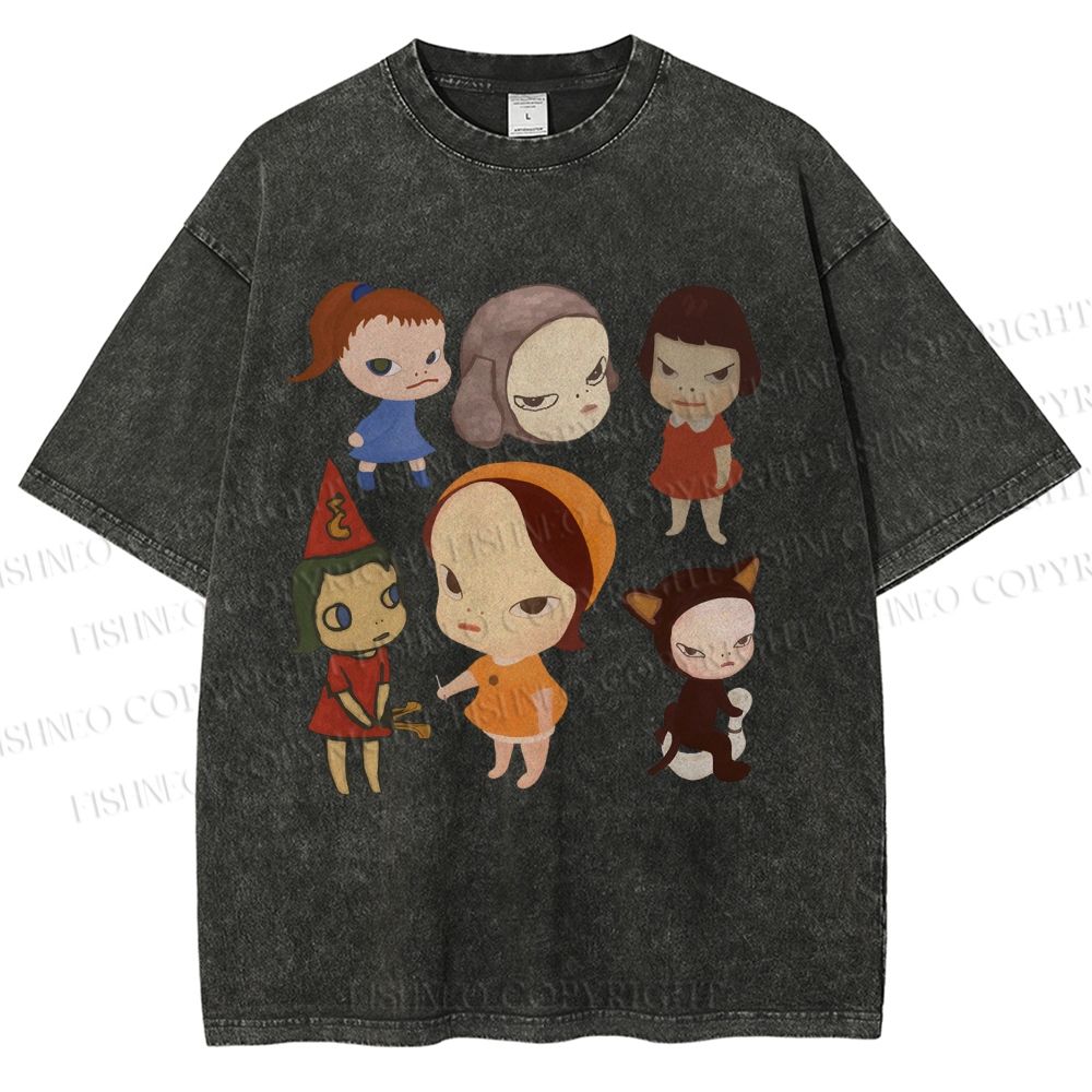 Unisex Yoshitomo Nara Dolls Printed Washed Tee