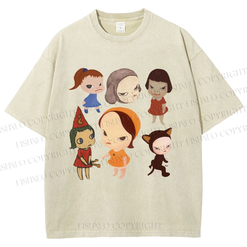 Unisex Yoshitomo Nara Dolls Printed Washed Tee
