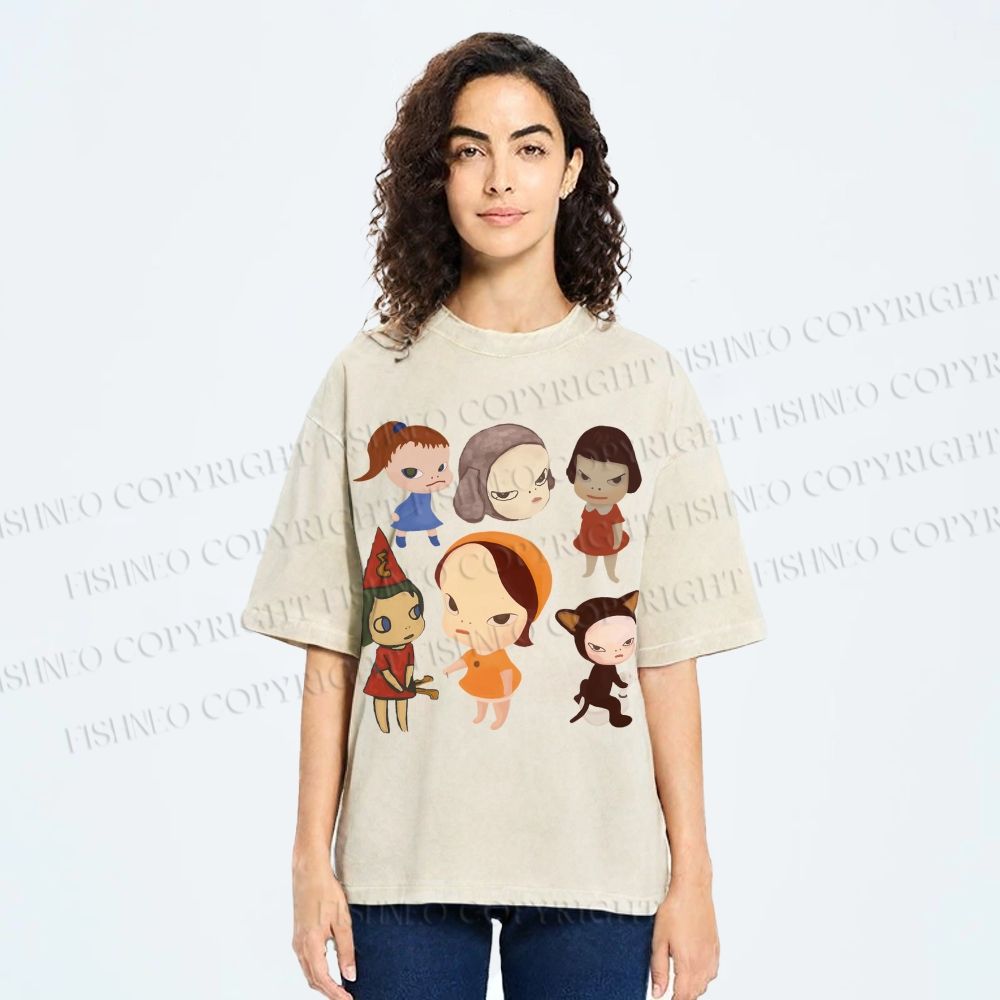 Unisex Yoshitomo Nara Dolls Printed Washed Tee
