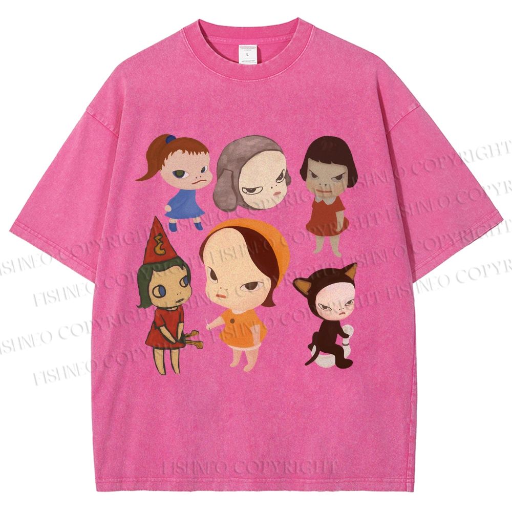 Unisex Yoshitomo Nara Dolls Printed Washed Tee