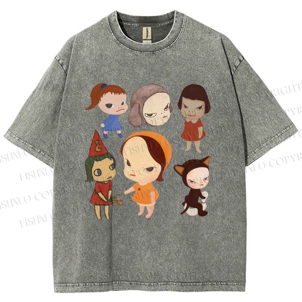 Unisex Yoshitomo Nara Dolls Printed Washed Tee