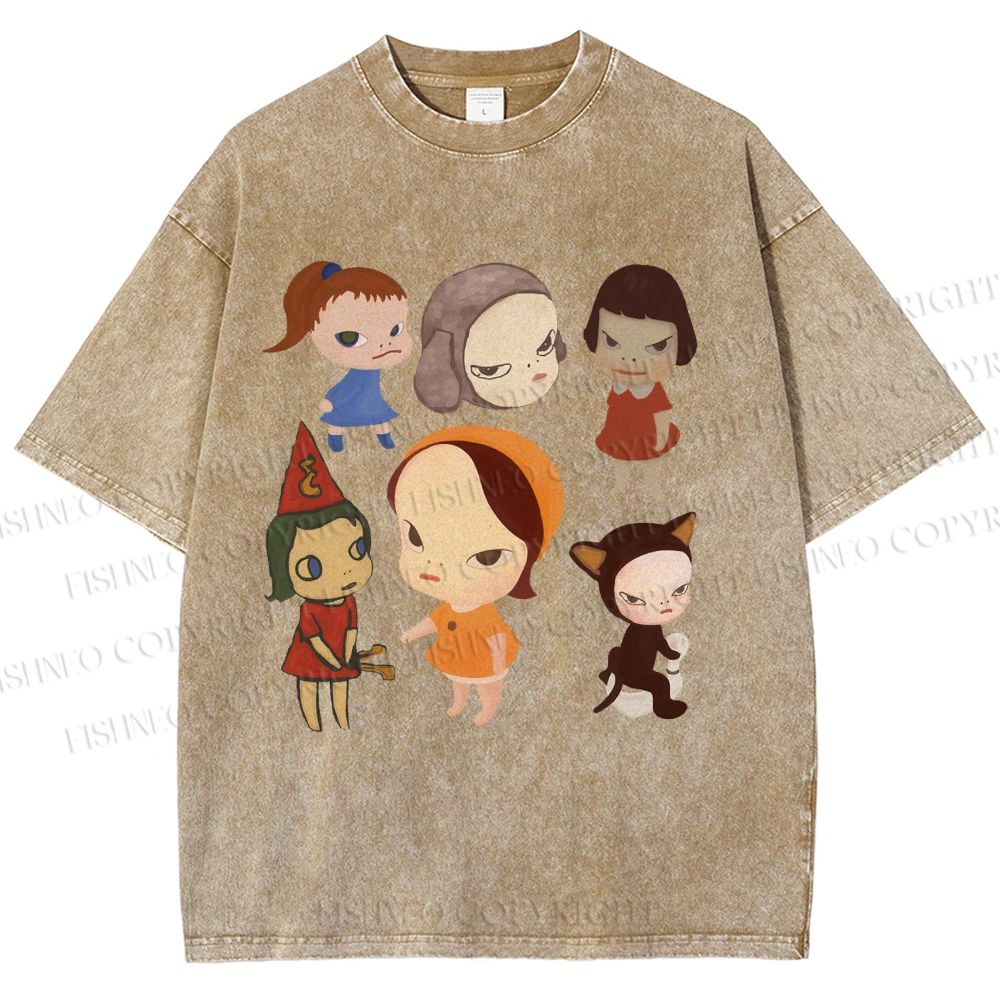Unisex Yoshitomo Nara Dolls Printed Washed Tee