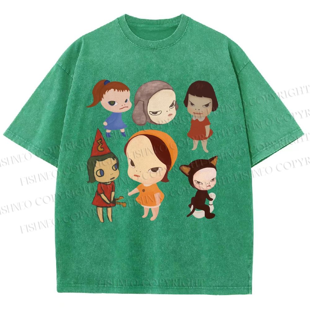 Unisex Yoshitomo Nara Dolls Printed Washed Tee