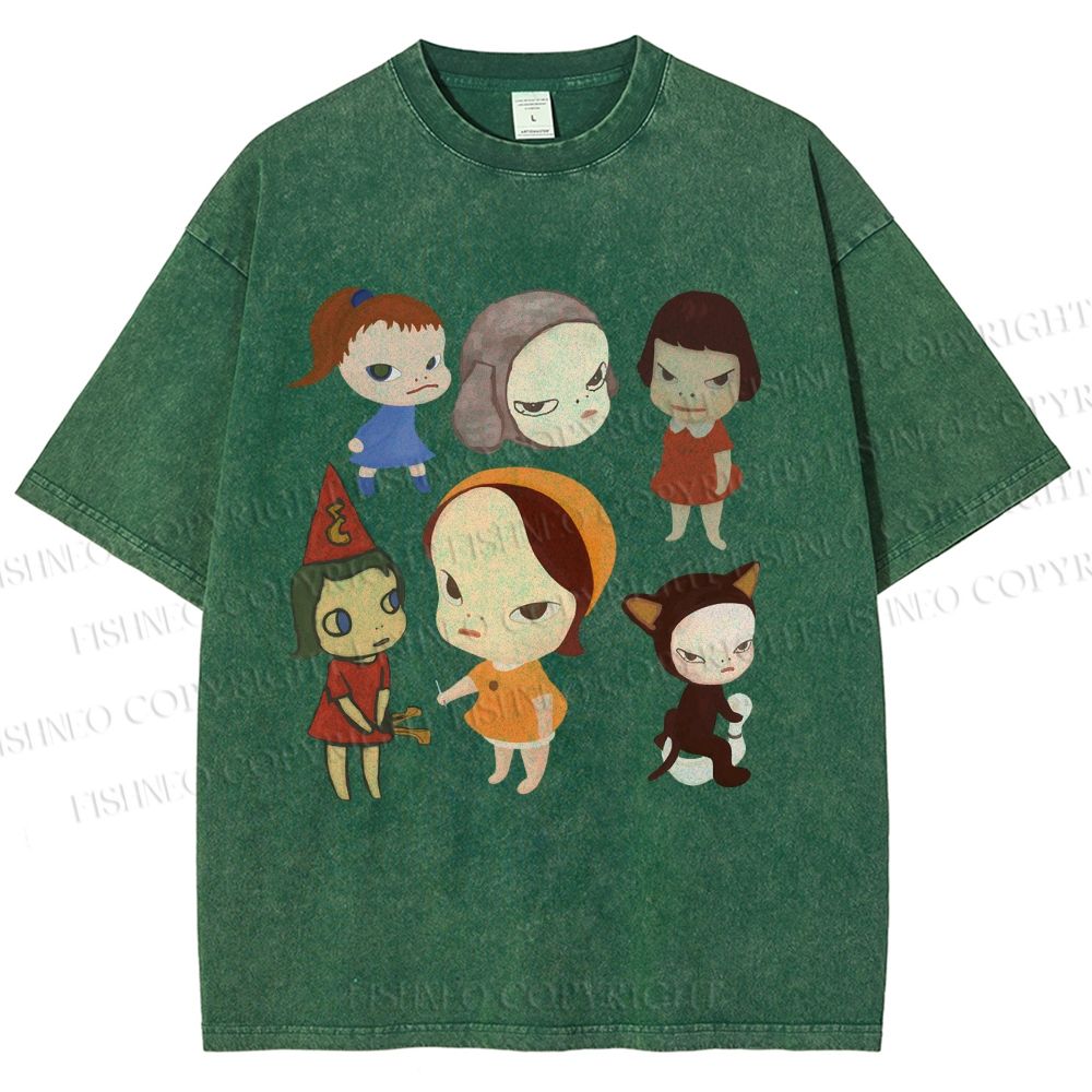 Unisex Yoshitomo Nara Dolls Printed Washed Tee