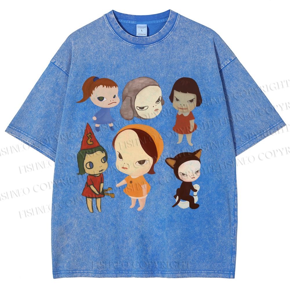 Unisex Yoshitomo Nara Dolls Printed Washed Tee