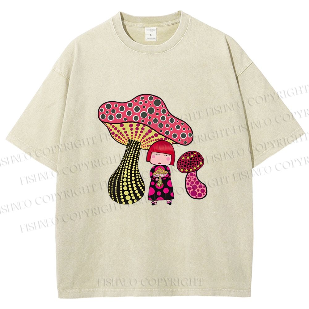 Unisex Yayoi Kusama Mushrooms Printed Washed Tee