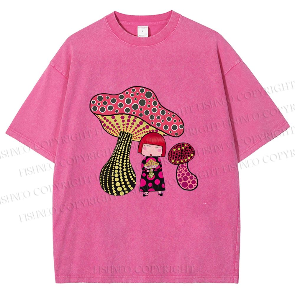 Unisex Yayoi Kusama Mushrooms Printed Washed Tee