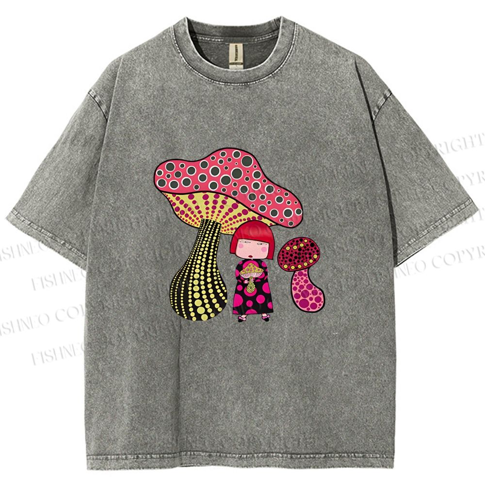 Unisex Yayoi Kusama Mushrooms Printed Washed Tee