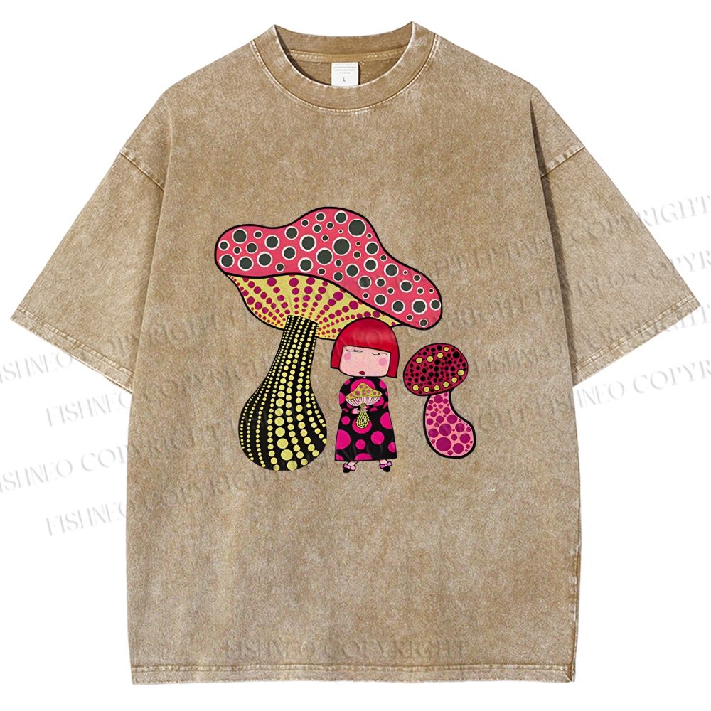 Unisex Yayoi Kusama Mushrooms Printed Washed Tee