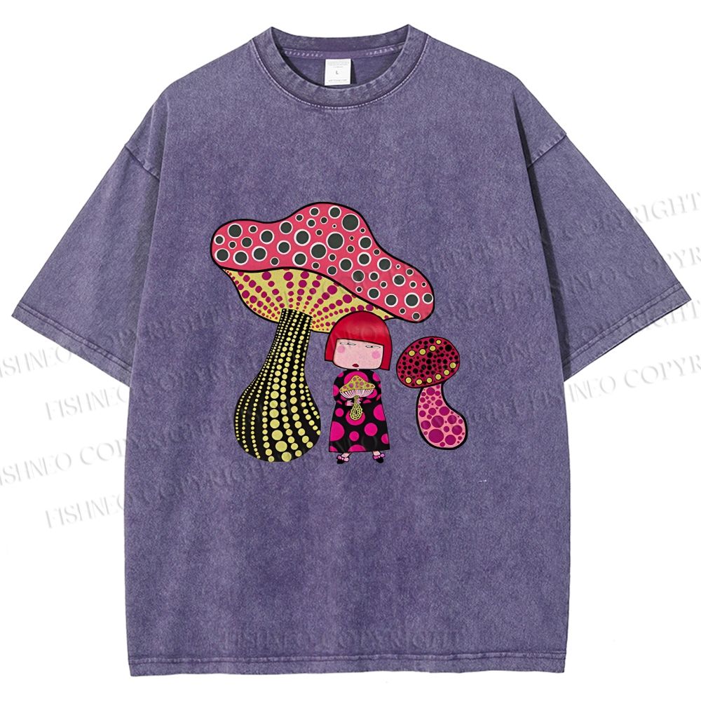 Unisex Yayoi Kusama Mushrooms Printed Washed Tee