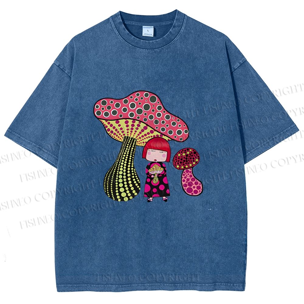 Unisex Yayoi Kusama Mushrooms Printed Washed Tee