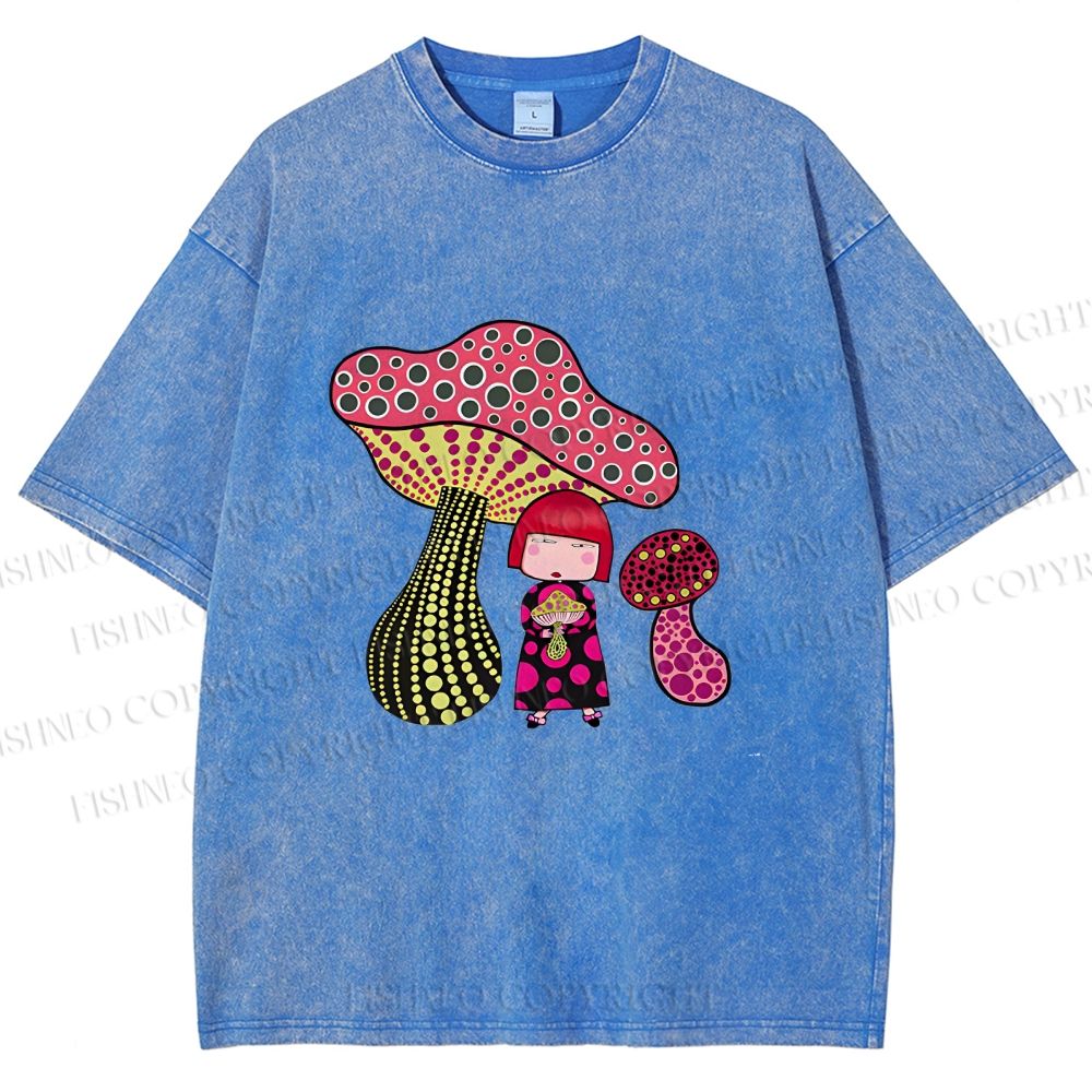 Unisex Yayoi Kusama Mushrooms Printed Washed Tee