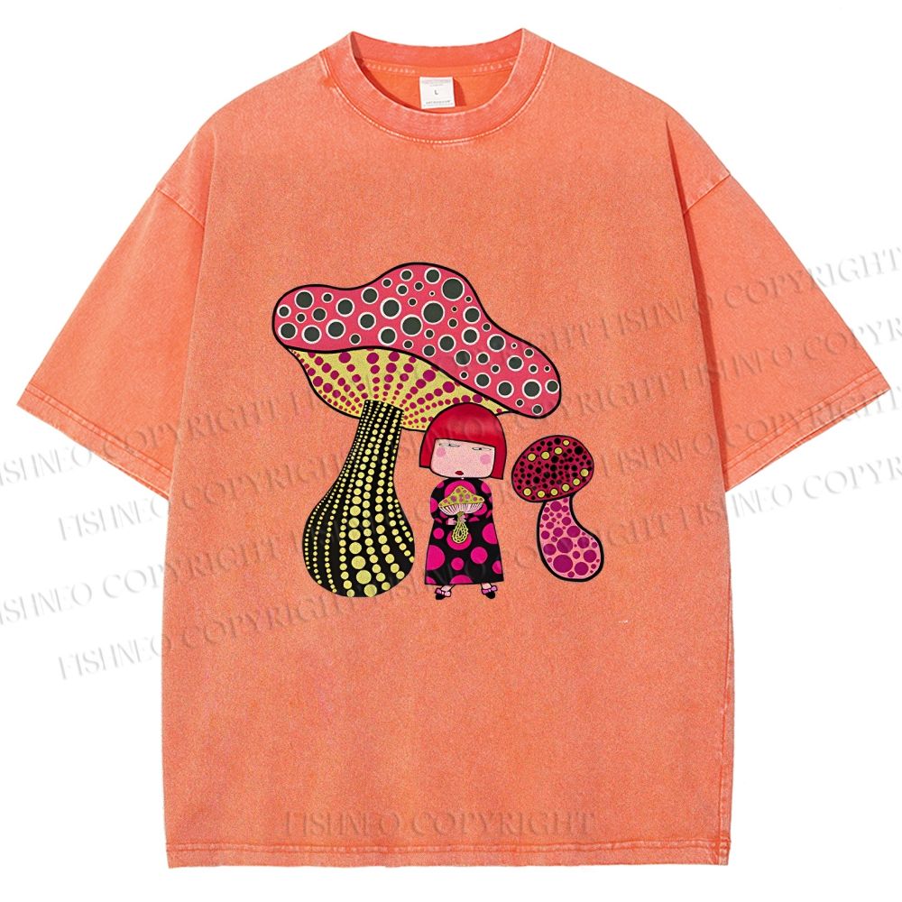 Unisex Yayoi Kusama Mushrooms Printed Washed Tee