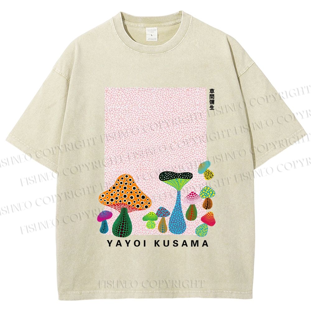 Unisex Yayoi Kusama Mushrooms Printed Washed Tee