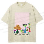 Unisex Yayoi Kusama Mushrooms Printed Washed Tee
