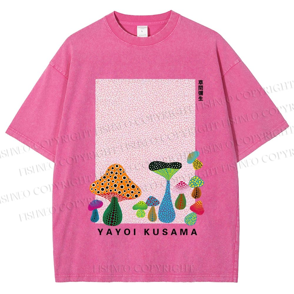 Unisex Yayoi Kusama Mushrooms Printed Washed Tee
