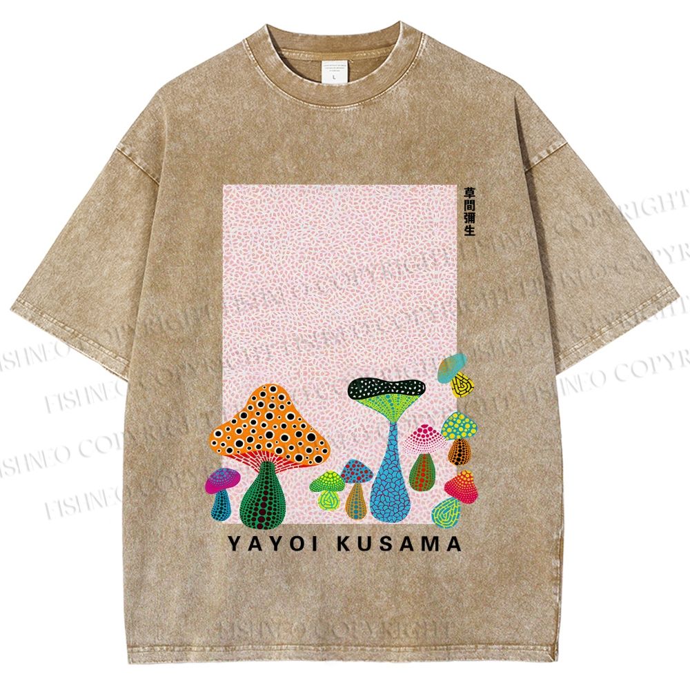 Unisex Yayoi Kusama Mushrooms Printed Washed Tee