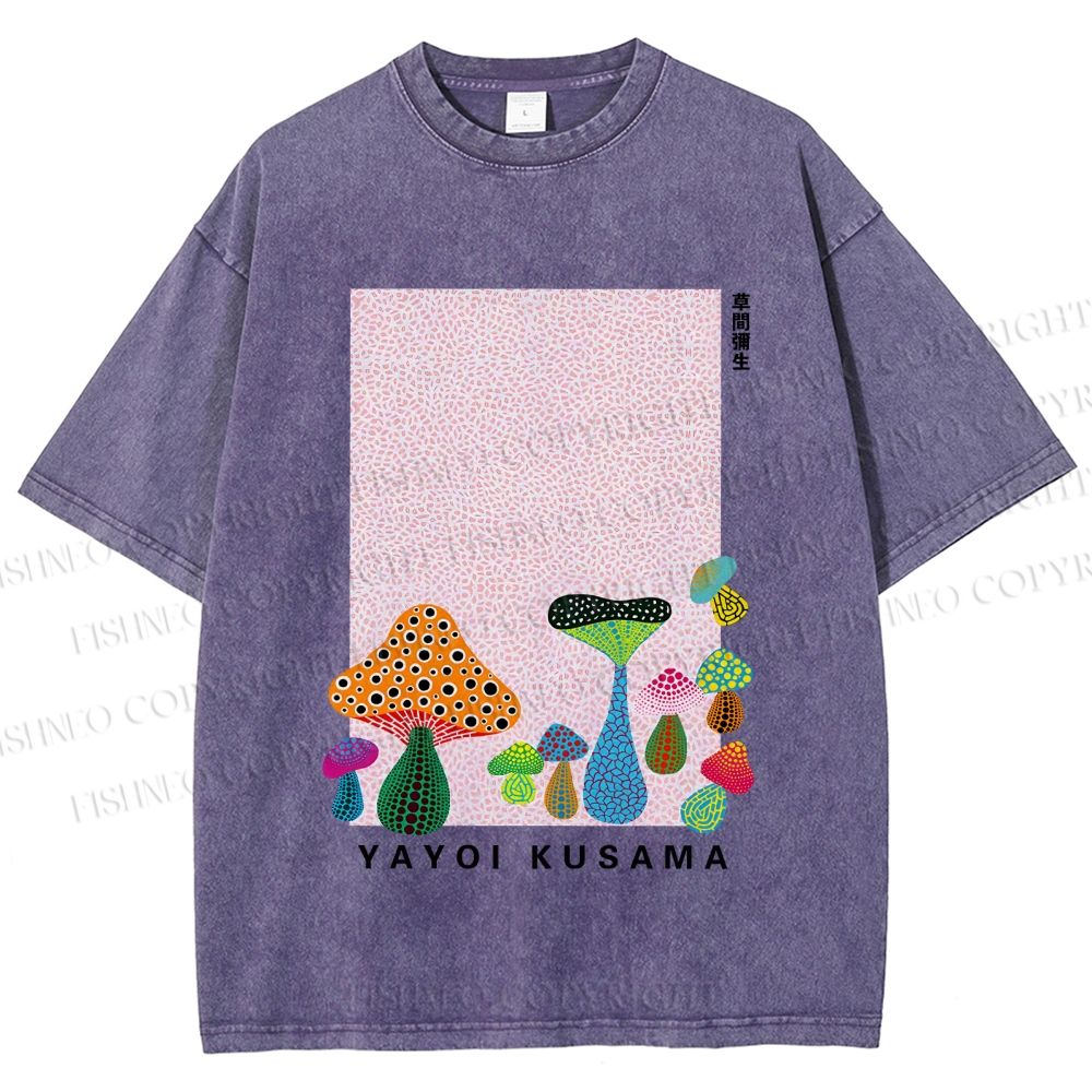 Unisex Yayoi Kusama Mushrooms Printed Washed Tee