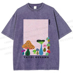 Unisex Yayoi Kusama Mushrooms Printed Washed Tee