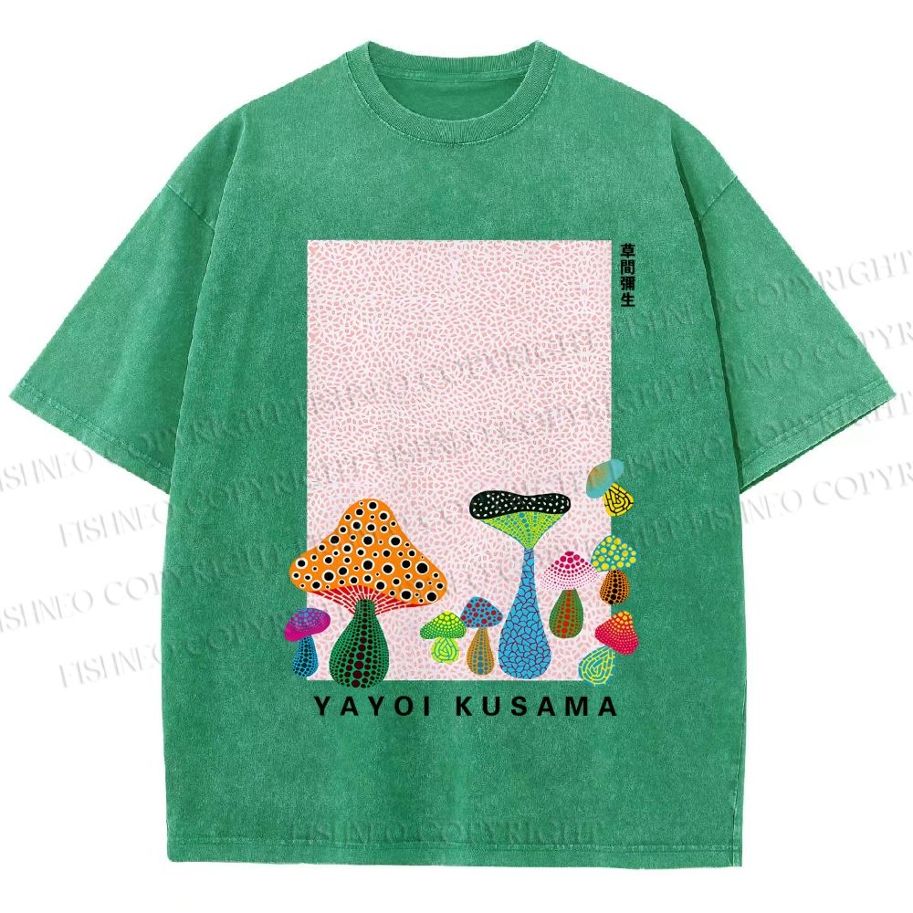 Unisex Yayoi Kusama Mushrooms Printed Washed Tee