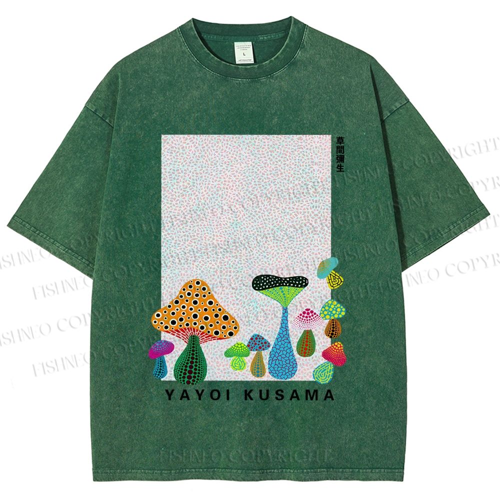 Unisex Yayoi Kusama Mushrooms Printed Washed Tee