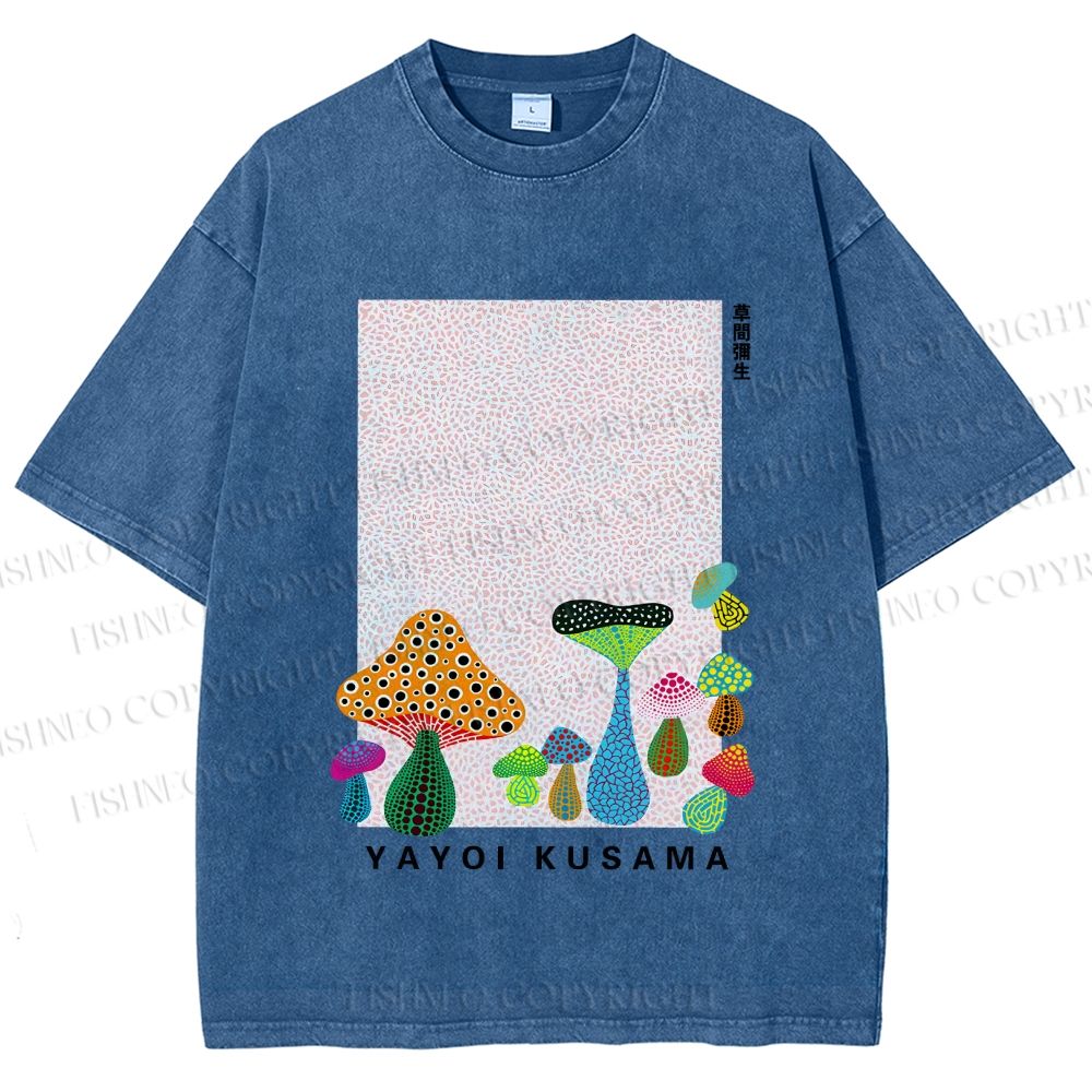 Unisex Yayoi Kusama Mushrooms Printed Washed Tee