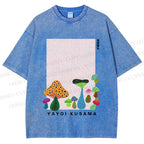 Unisex Yayoi Kusama Mushrooms Printed Washed Tee