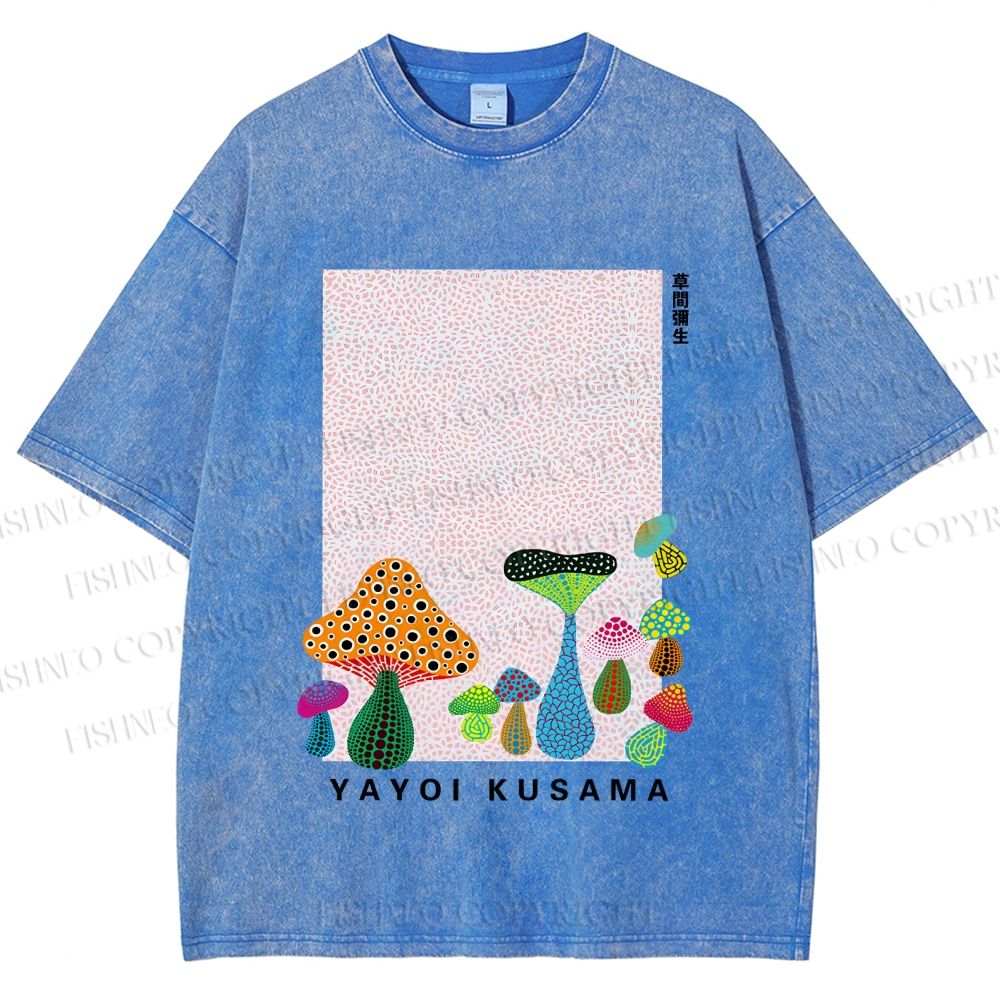 Unisex Yayoi Kusama Mushrooms Printed Washed Tee