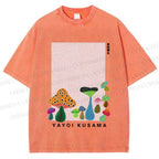 Unisex Yayoi Kusama Mushrooms Printed Washed Tee