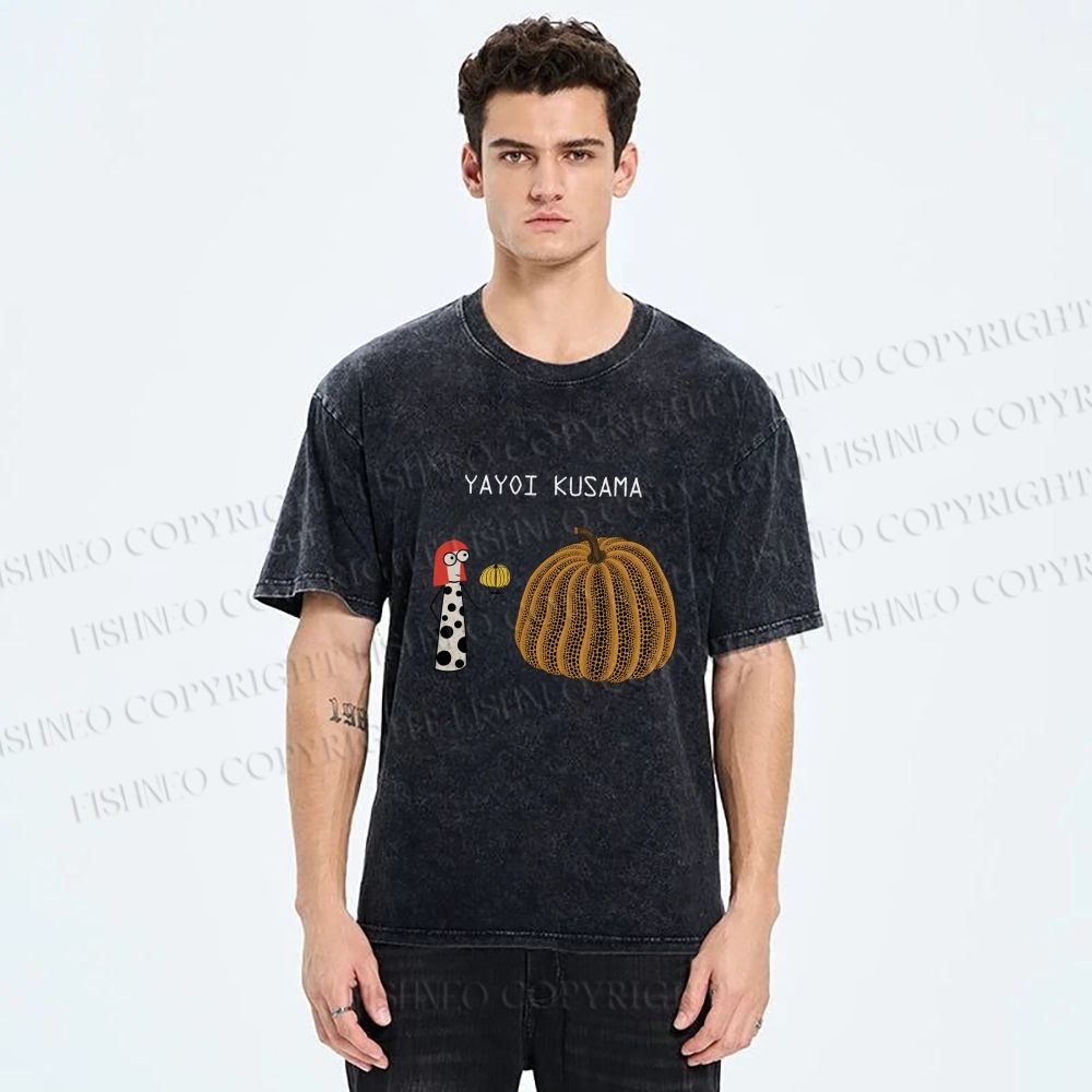 Unisex Yayoi Kusama And Pumpkin Printed Washed Tee
