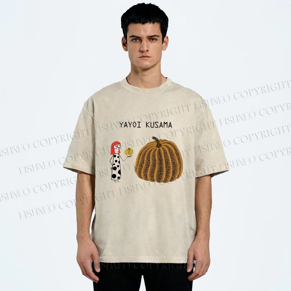 Unisex Yayoi Kusama And Pumpkin Printed Washed Tee