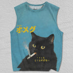 Unisex Smoking Cat Printed Tank Top