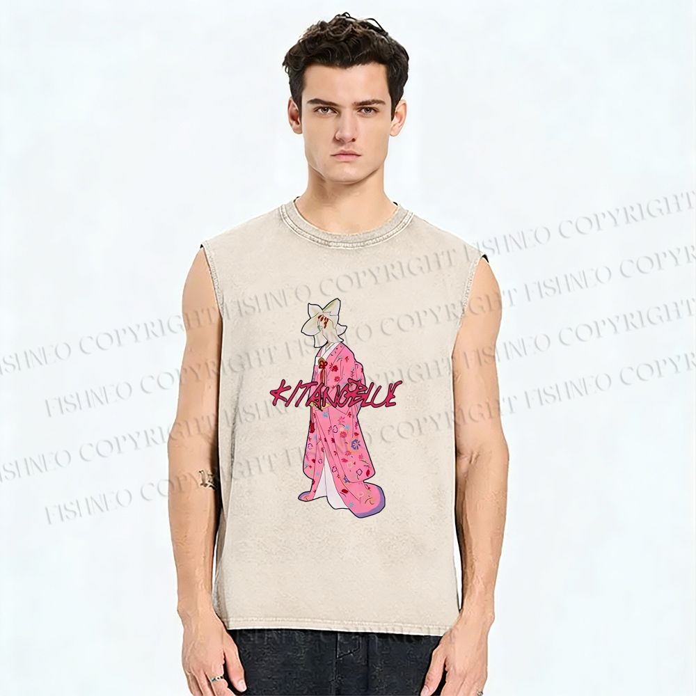Unisex Kitano Takeshi Kimono Lady Printed Washed Tank Top