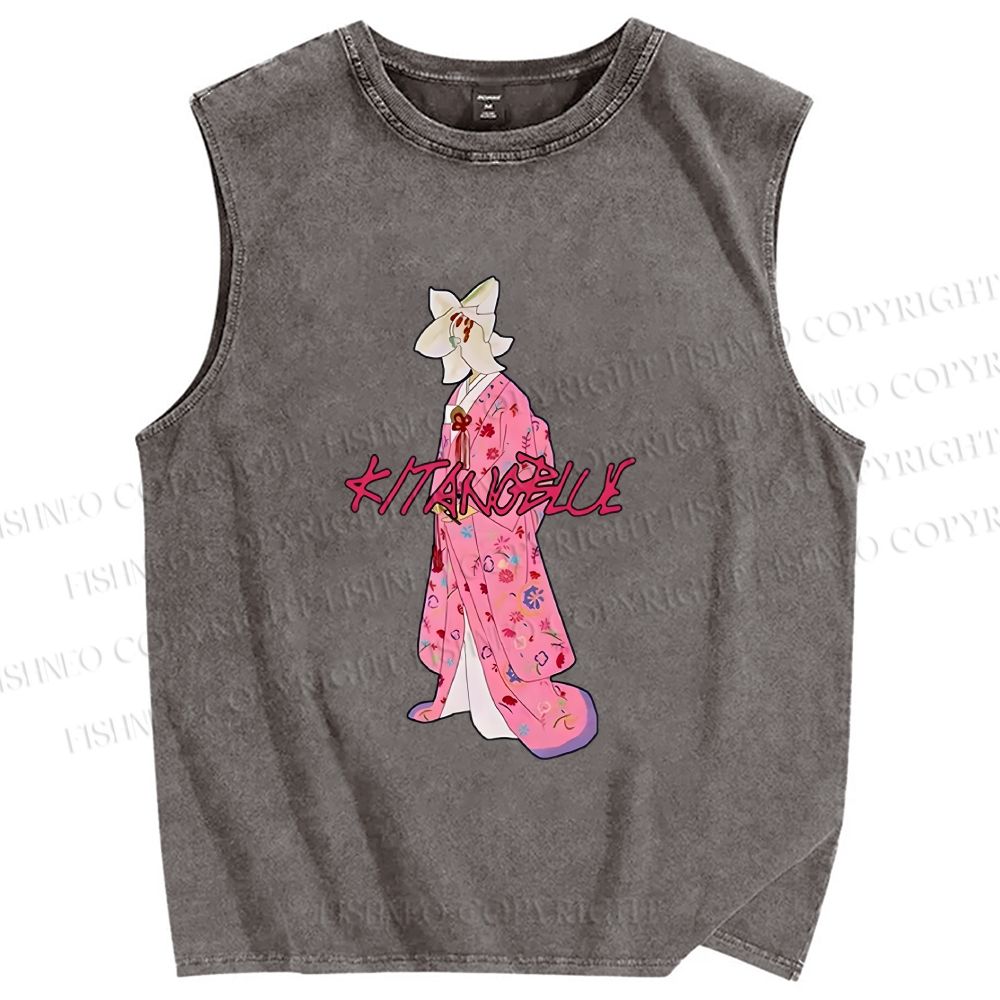Unisex Kitano Takeshi Kimono Lady Printed Washed Tank Top