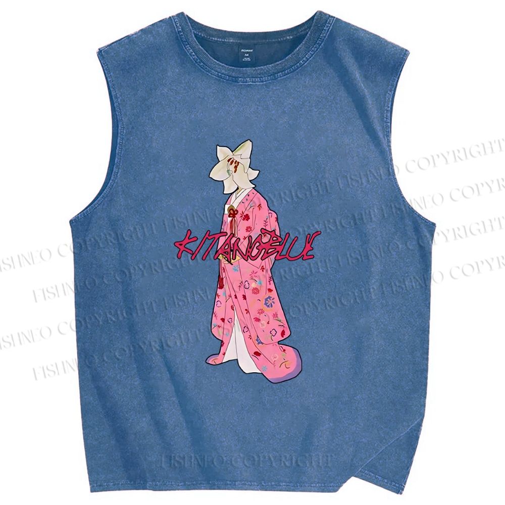 Unisex Kitano Takeshi Kimono Lady Printed Washed Tank Top