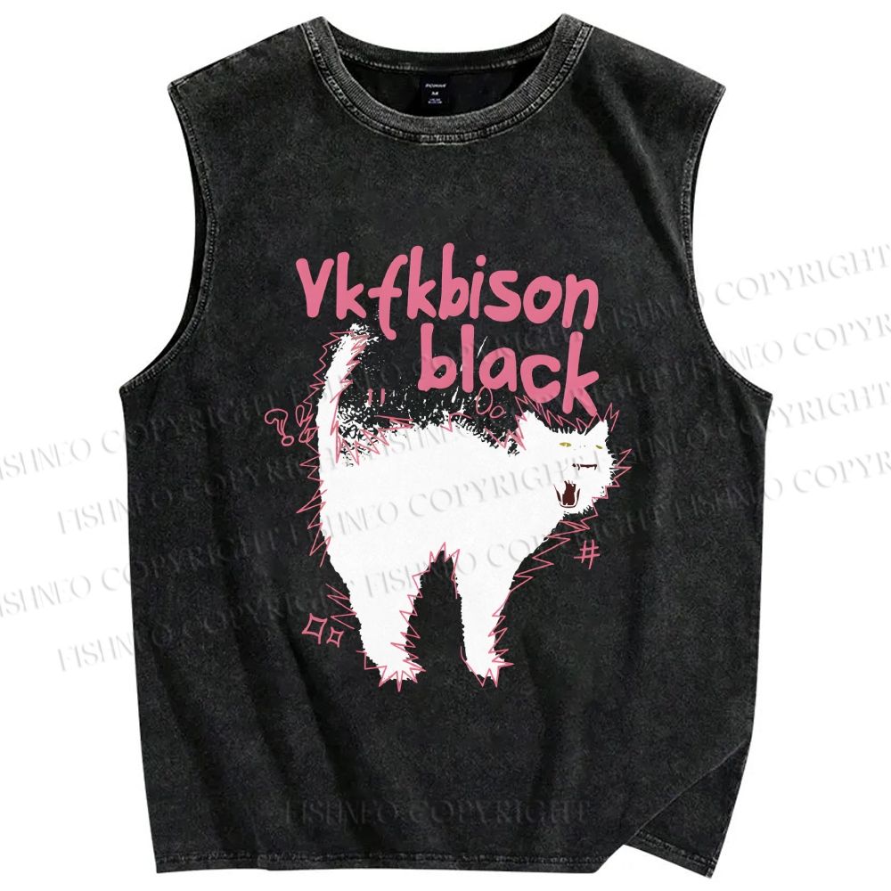 Unisex Frightened Cat Printed Washed Tank Top
