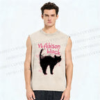 Unisex Frightened Cat Printed Washed Tank Top