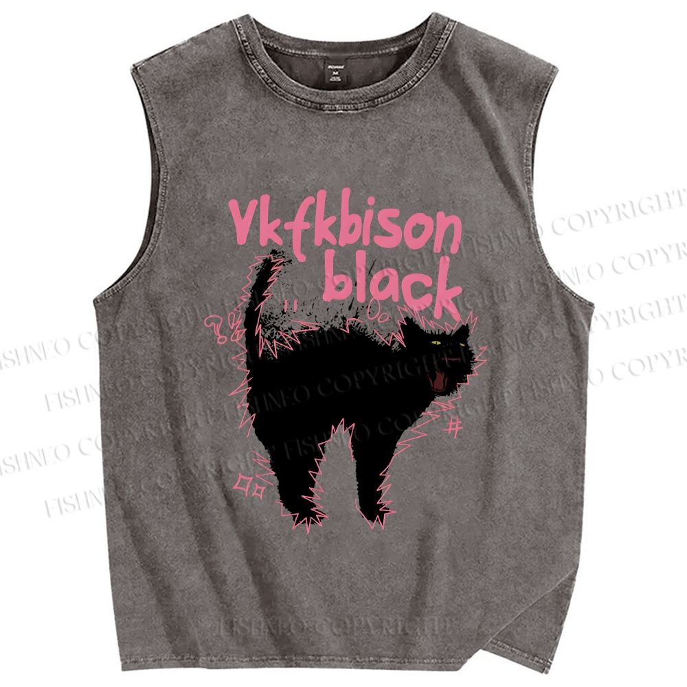 Unisex Frightened Cat Printed Washed Tank Top